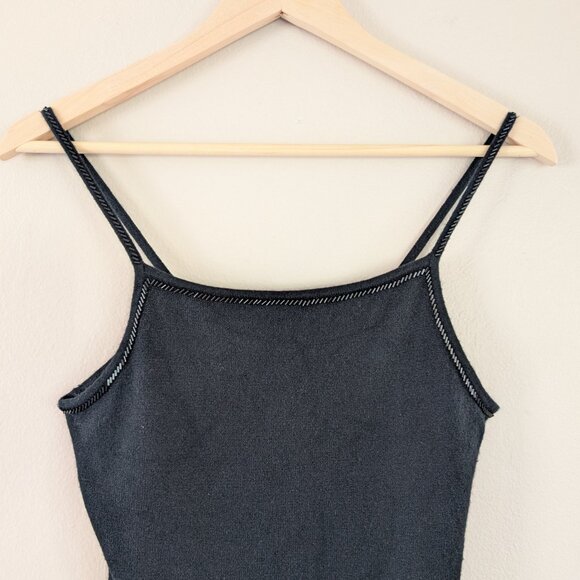 Tommy Hilfiger Black Y2K Spaghetti Strap Knit Top Beaded with‎ Ruffles Size SP - Picture 3 of 14